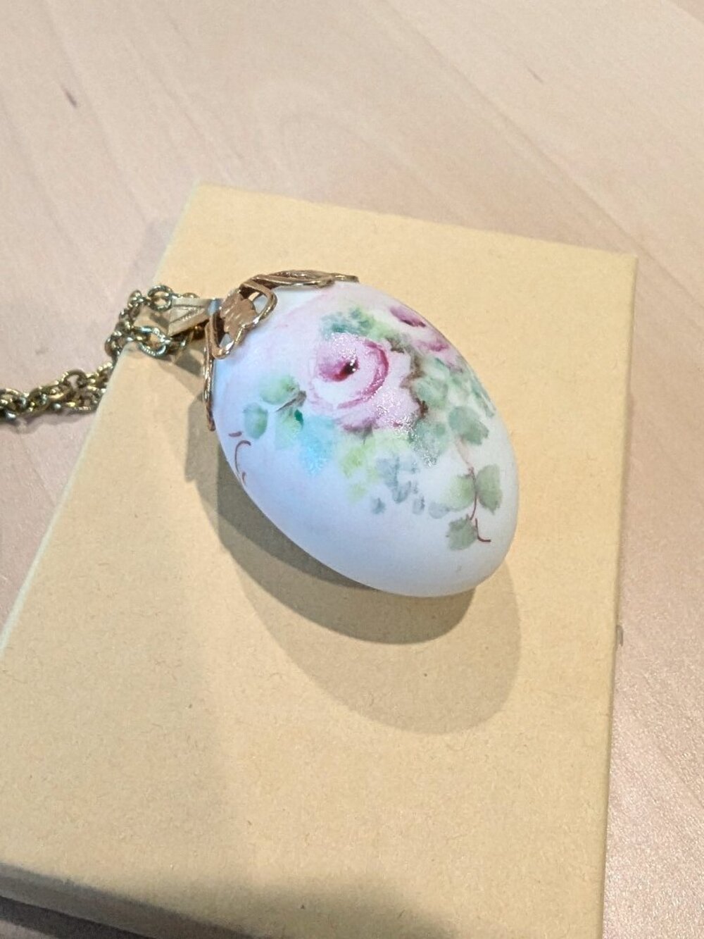 Vintage 1990s Floral Porcelain Egg Pendant
